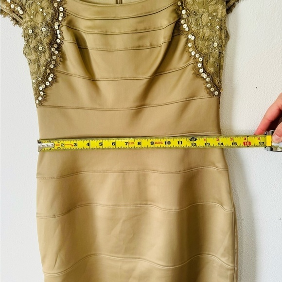 T by Tadashi Shoji Elegant Gold Dress with Lace and Sequin Details - Picture 10 of 15